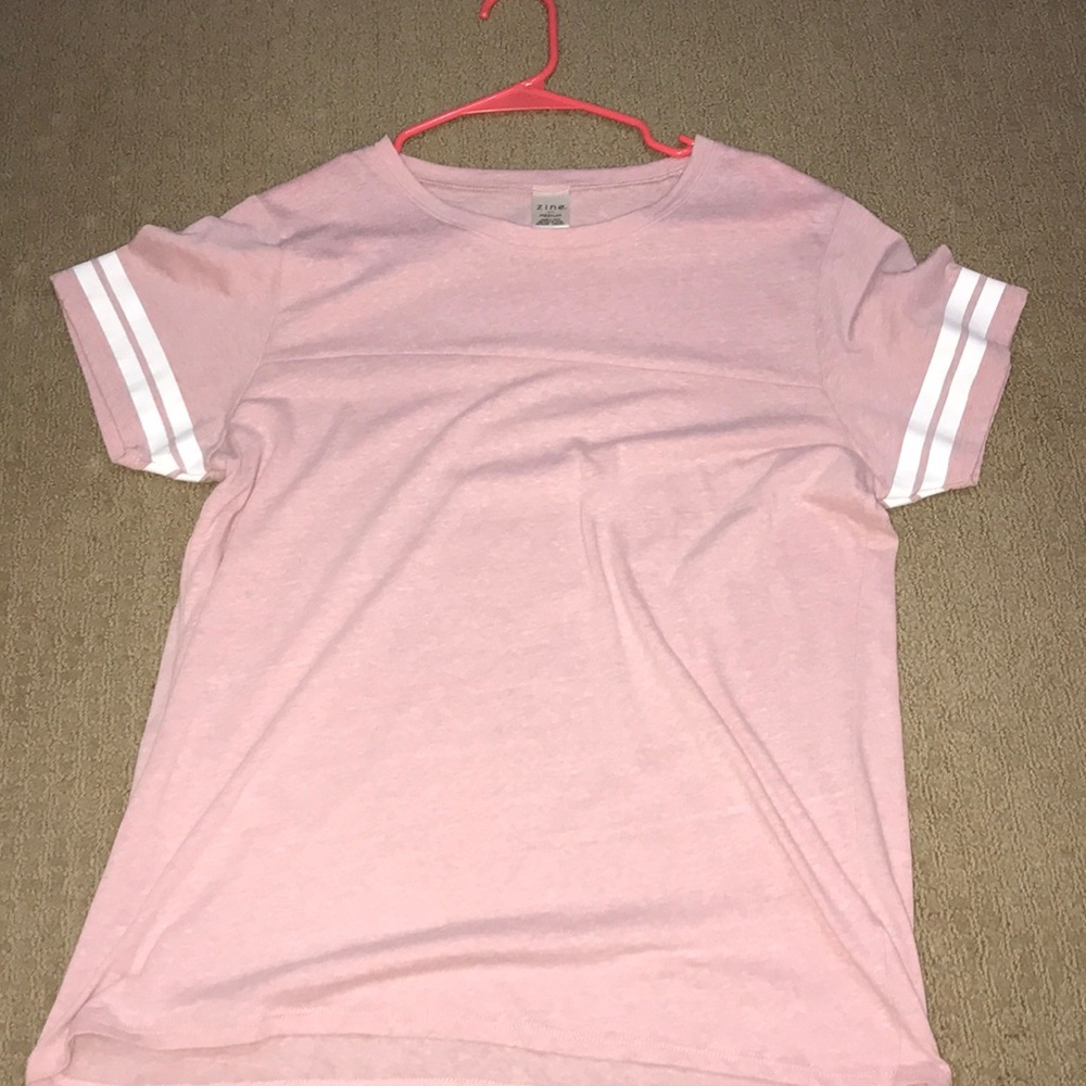 Zine pink shirt with white strips on sleeves